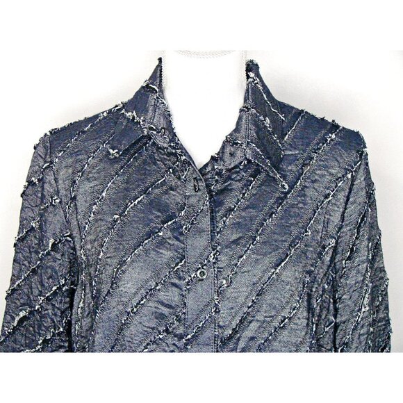 Womens Vintage Denim Like Fringe Button Down Front Back Blouse Shirt Boho Chic L - Picture 4 of 12